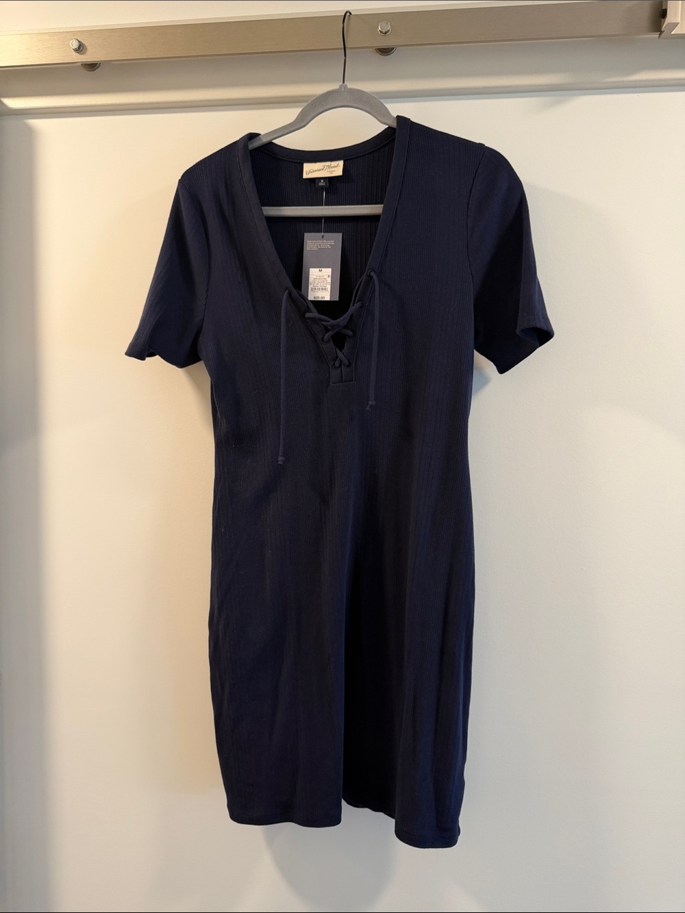 a new day Navy Ribbed Lace-Up V-Neck Mini Dress